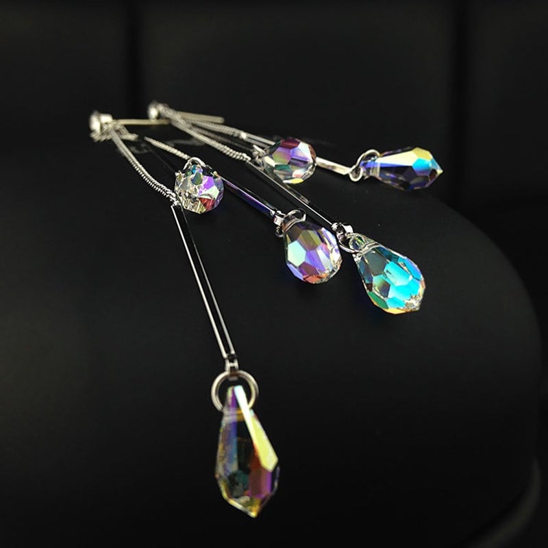 SBLING Platinum-Plated Color Change Multi-Teardrop Earrings Made with Aurora Borealis Austrian Crystals (5.3 cttw) - Image 4